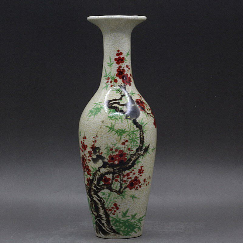 Vintage Collectible Bottles - 景徳鎮アンティーク陶磁器花瓶 梅の花と柳の葉模様の瓶 ヴィンテージ古物コレクション 家の装飾品