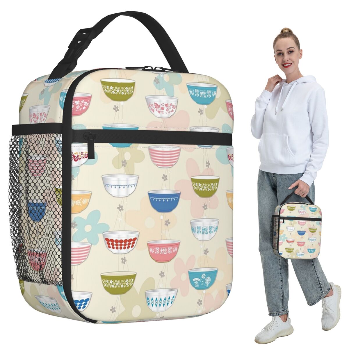 Vintage Collectible Lunch Boxes - ヴィンテージパイレックスボウルコレクション断熱ランチバッグ女性用オフィスクーラーサーマルフードボックストートポータブルランチボックスコンテナ