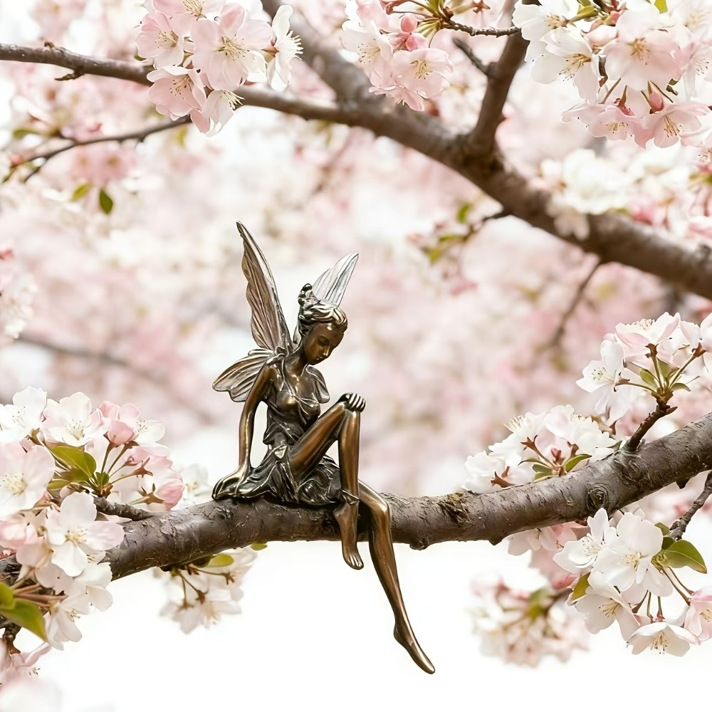 Vintage Fairy Figurines Collectible - ヴィンテージスタイル樹脂製妖精像 透明な翼を持つ座った妖精の置物 収集価値のある妖精像 ホームデコレーション
