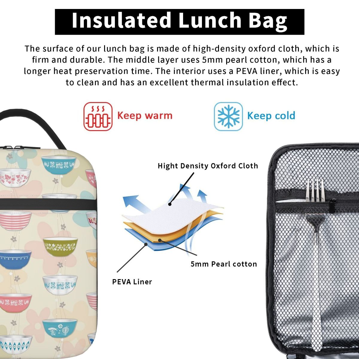 ヴィンテージパイレックスボウルコレクション断熱ランチバッグ女 - Vintage Collectible Lunch Boxes のレビューと価格