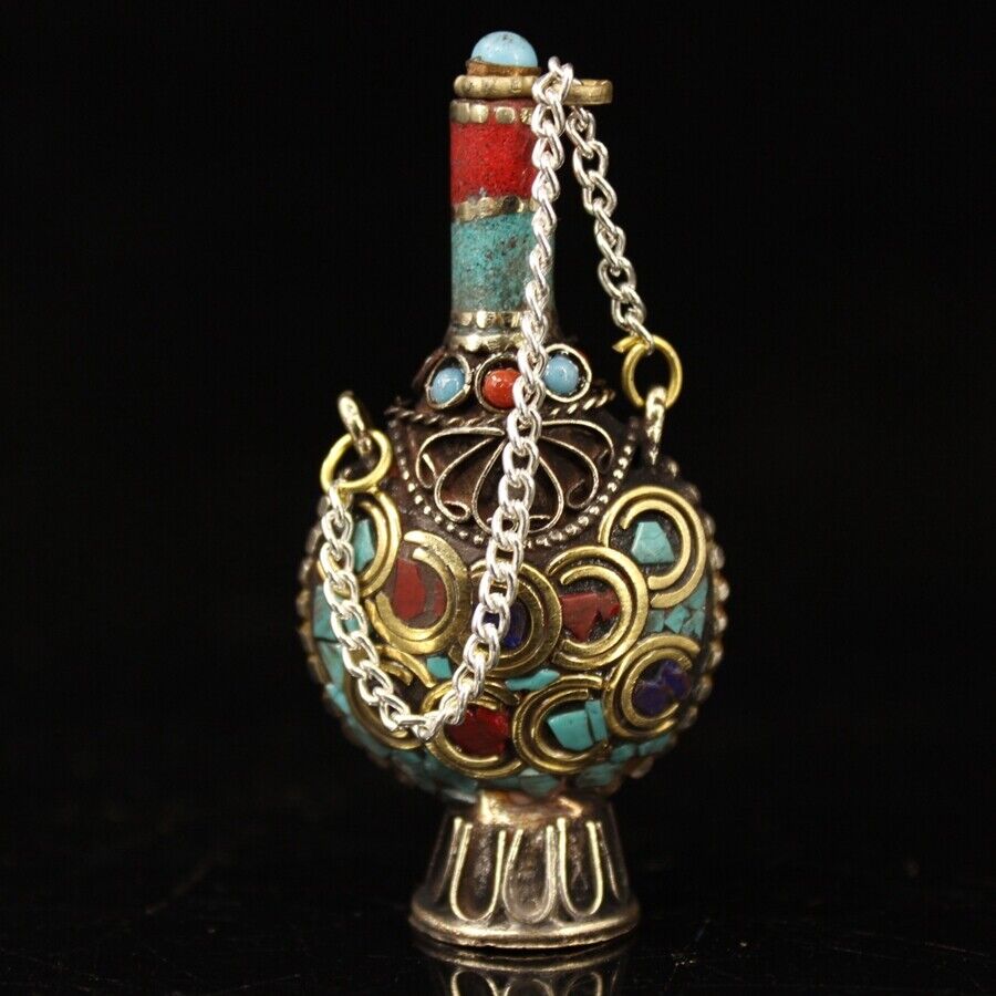 コレクション中国の真鍮象嵌宝石製嗅ぎタバコ瓶ヴィンテージアー - Vintage Collectible Bottles のレビューと価格
