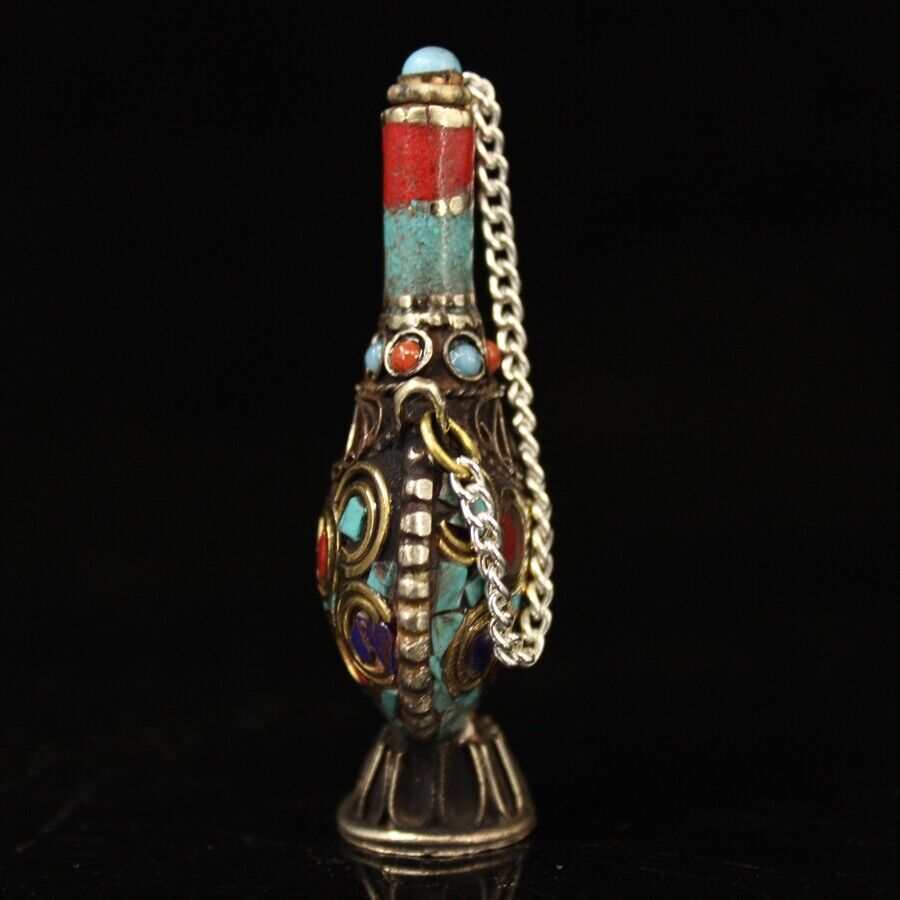 コレクション中国の真鍮象嵌宝石製嗅ぎタバコ瓶ヴィンテージアー - Vintage Collectible Bottles のレビューと価格