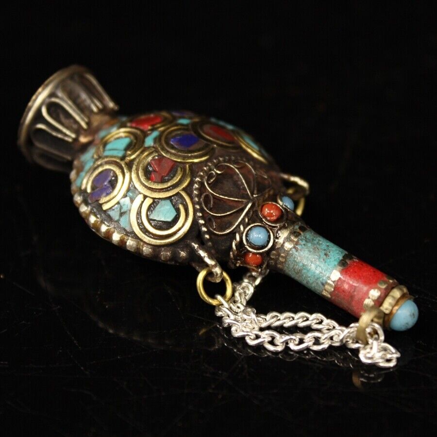 コレクション中国の真鍮象嵌宝石製嗅ぎタバコ瓶ヴィンテージアー - Vintage Collectible Bottles のレビューと価格