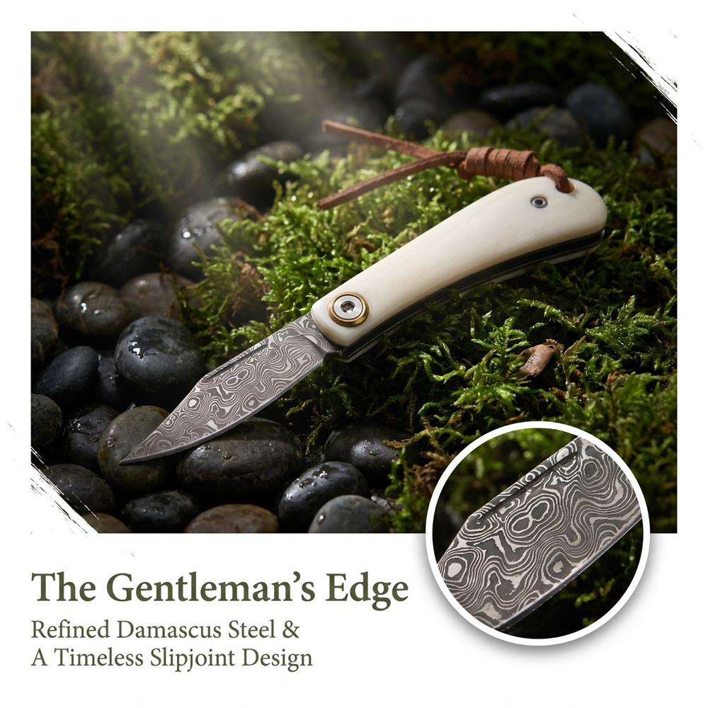 コンパクトなヴィンテージEDCダマスカス折りたたみナイフ、象 - Vintage Collectible Knives のレビューと価格
