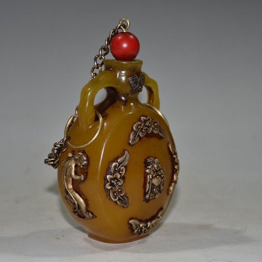 ヴィンテージの収集価値のあるアンバー製鼻吸い瓶、長寿の神の彫 - Vintage Collectible Bottles のレビューと価格