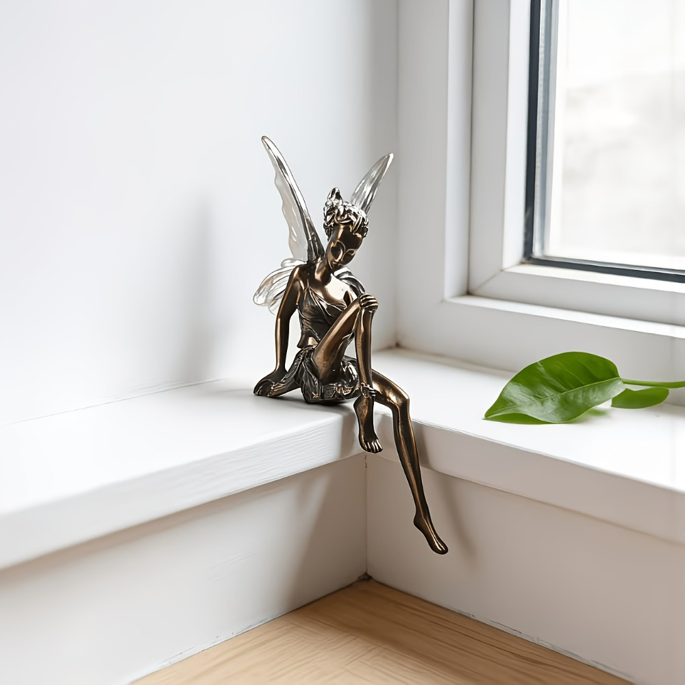 ヴィンテージスタイル樹脂製妖精像 透明な翼を持つ座った妖精の - Vintage Fairy Figurines Collectible のレビューと価格